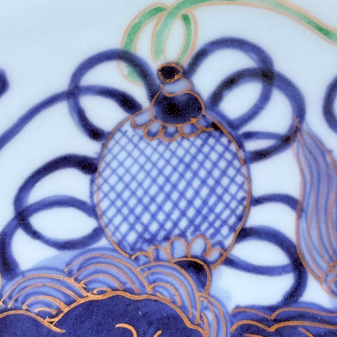 古伊万里　染錦唐獅子文皿　冨貴長春　共箱　名品　直径20.3㎝　人気の図柄