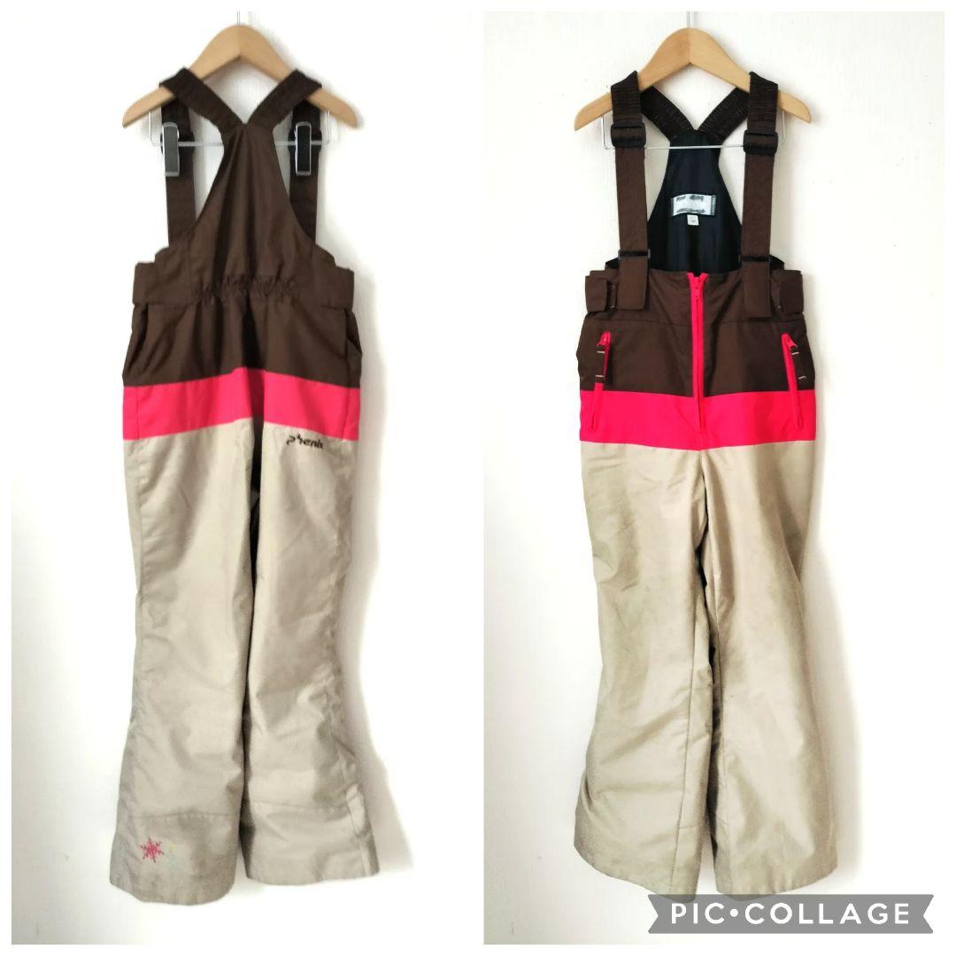 【美品】Phenix 女の子 スキーウェア 140 130調節 黒 花柄 上下