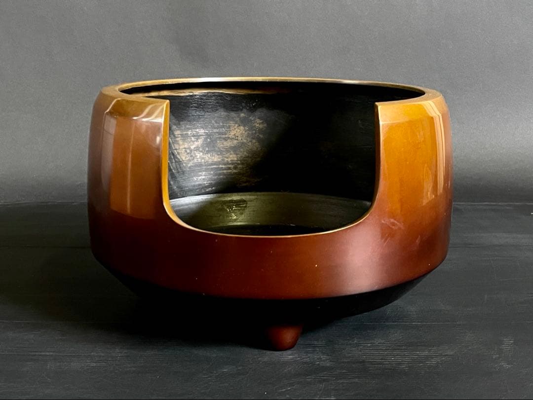 『母』 唐銅 面取風炉 風炉師 源斎 底瓦 前瓦 共箱 （212あ④）