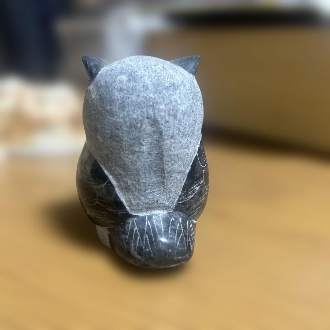 御影石の置物 黒と灰色　フクロウ　レア物　縁起
