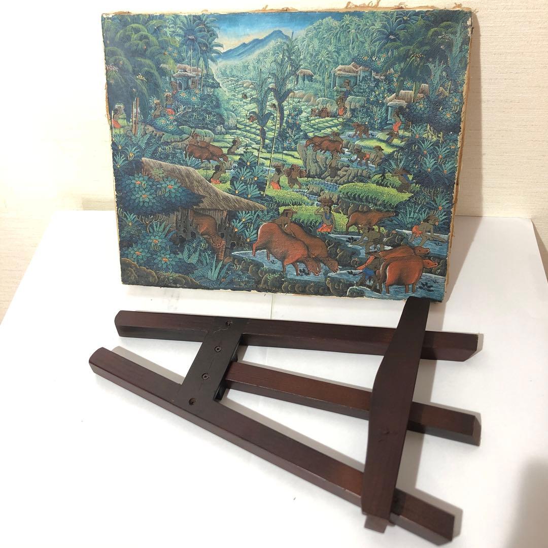 バリ島　油彩画　手描き　木製スタンド付き　一点物アート　アジアンインテリア