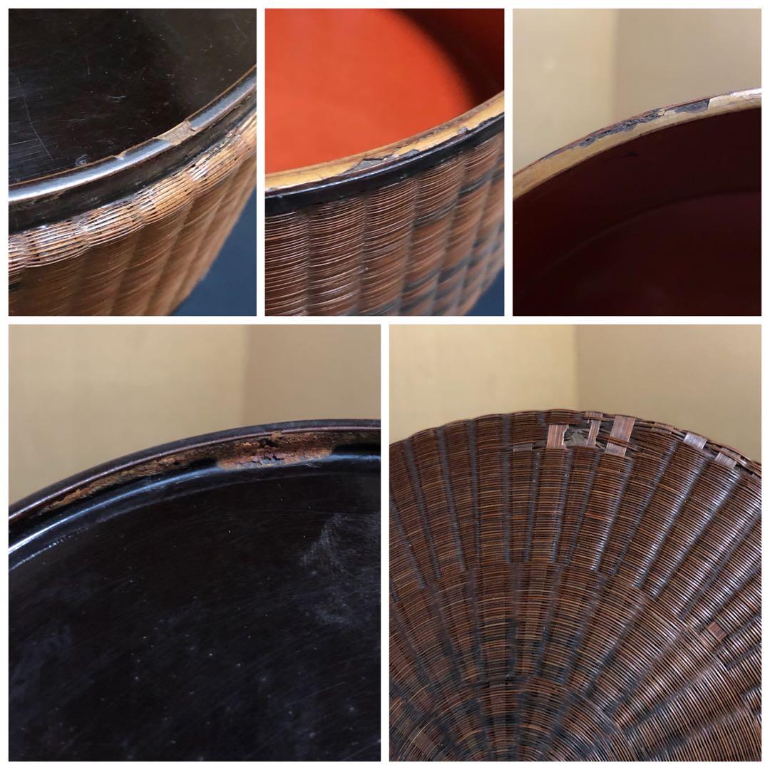 《レ》時代 煎茶 竹編 提籃 三段籠 提げ籠 茶籠 網代 木箱　251030う2