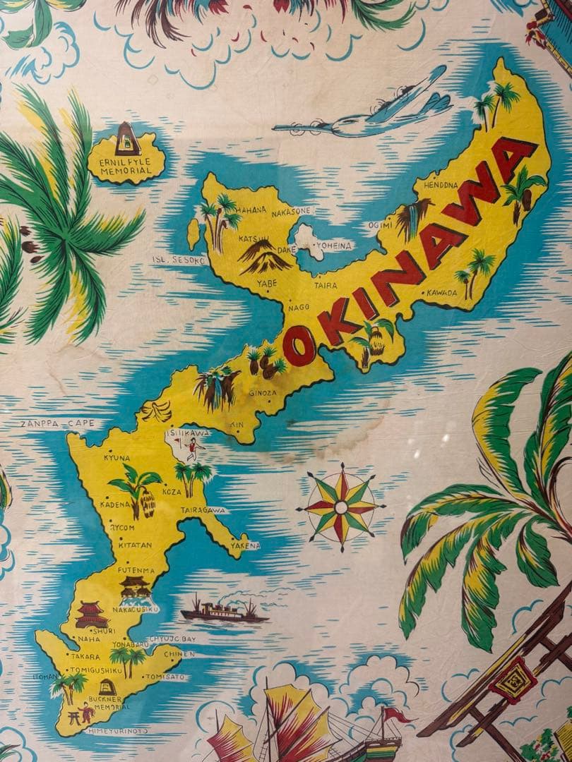沖縄 スーベニアスカーフ1950年代　 （額縁入り）