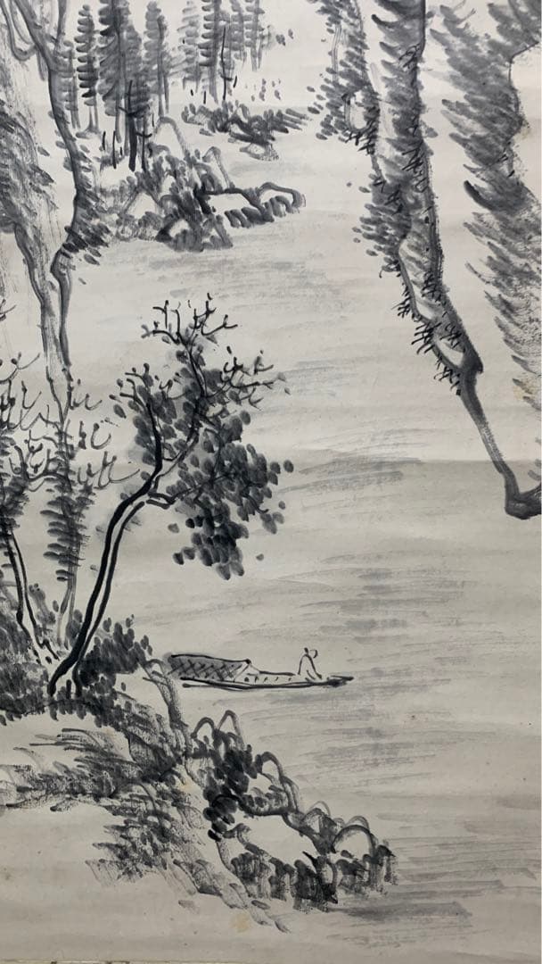 ②⑧ 中国？漢詩山水水墨画掛軸　署名捺印有り　作者不明