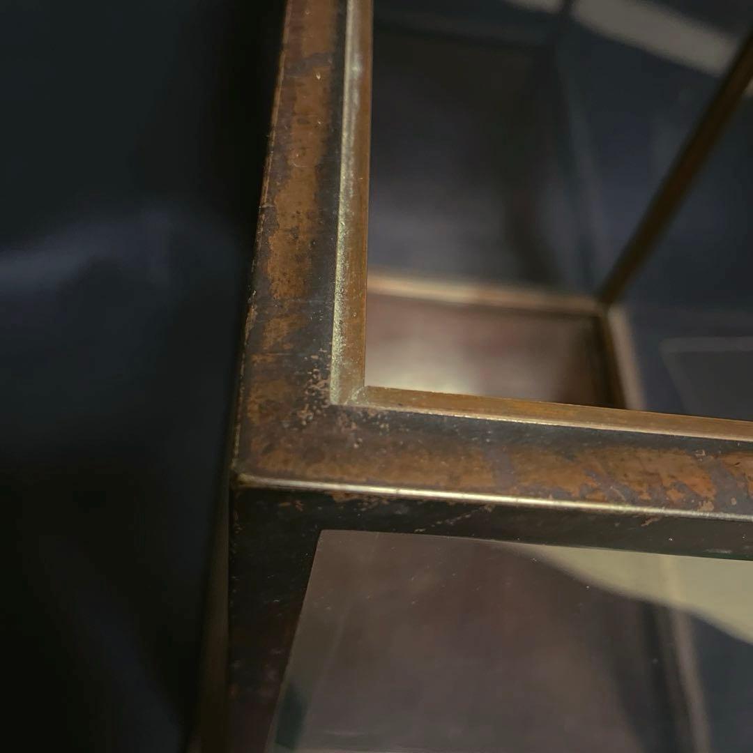 アンティーク　希少　ガラスケース　銅枠　面取り　5面　足　木製　総重量5.2㎏