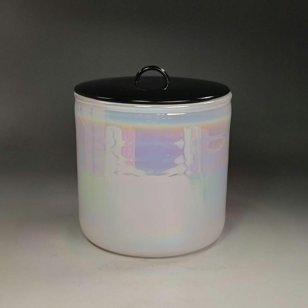 イ919 水指『上野良樹作』『義山ガラス睡蓮　水指　共箱』茶道具　硝子