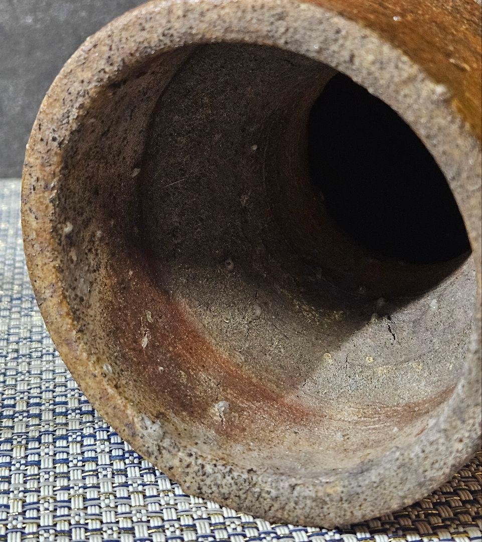 【時代古作品❗】明治時代頃　古伊賀　双耳　彫り文様　花入れ　花生け　茶道具　茶器