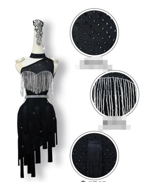 社交ダンス用アシンメトリードレス（黒・白）