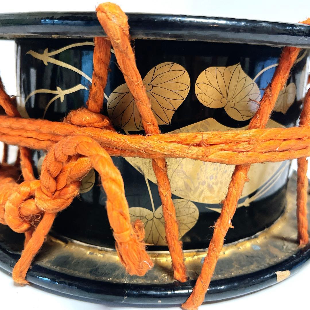 【蒔絵・金彩】締め太鼓　和太鼓 34.5cm×16cm 扇絵柄　扇子　打楽器