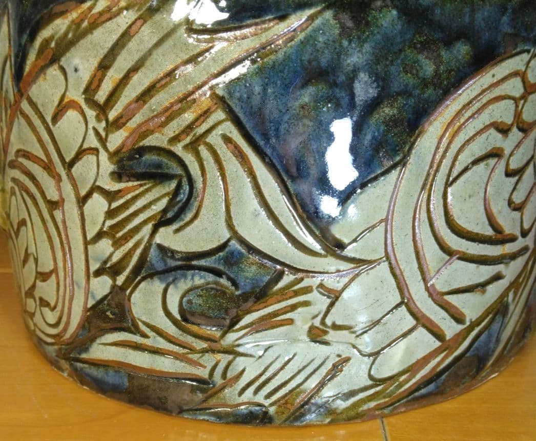 人間国宝 金城次郎 魚紋抱瓶 栞 共箱 美品 壺屋焼 壷屋焼 やちむん 大きい