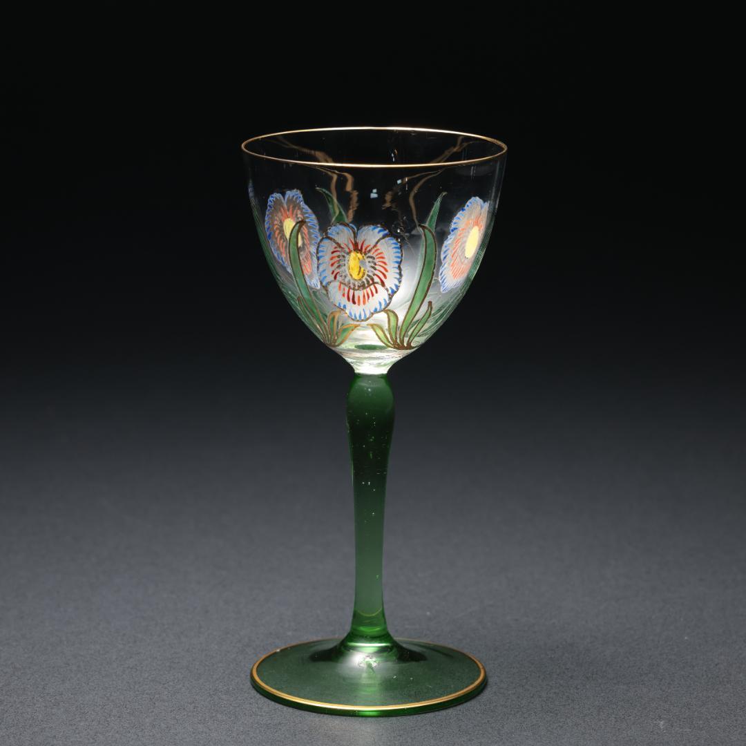 アンティークグラス　エナメル彩　花模様　ヴィンテージ　R1288ダI