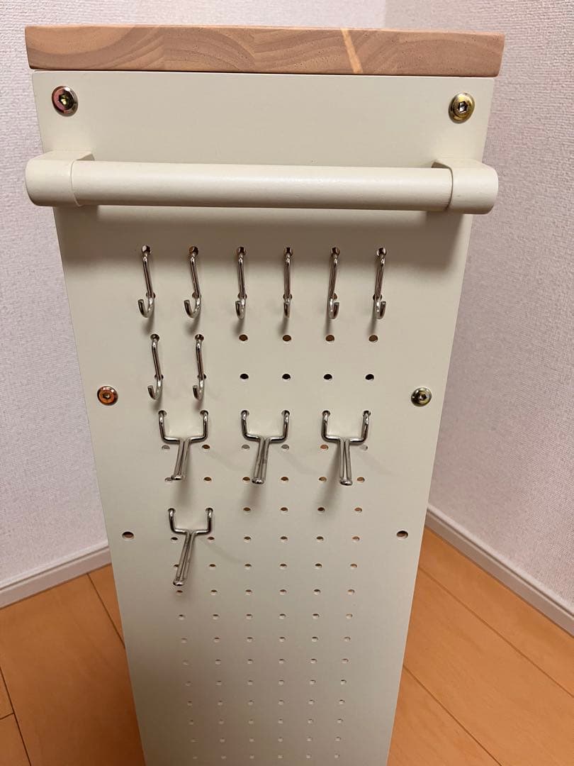 木製ワゴン　有効ボード付き　フック付きワゴン 2段　ミシンワゴン