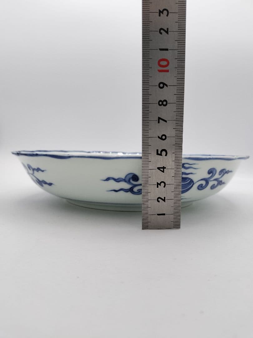 b68【未使用】染付 七宝絵皿 菓子器 景徳鎮 三代森岡嘉祥 茶道具 古物