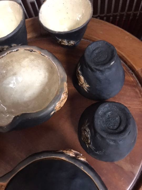 希少 幻の一品 名工 中川鷺脚 造 鷺脚焼 蟹彫刻 細密彫刻 煎茶器