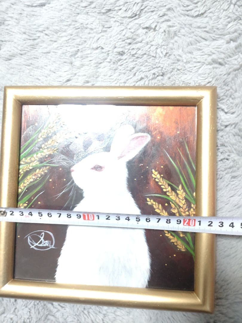 ウサギの油絵【豊穣の兎】1点物の原画/作者サイン入り/額縁付属◆縁起もの