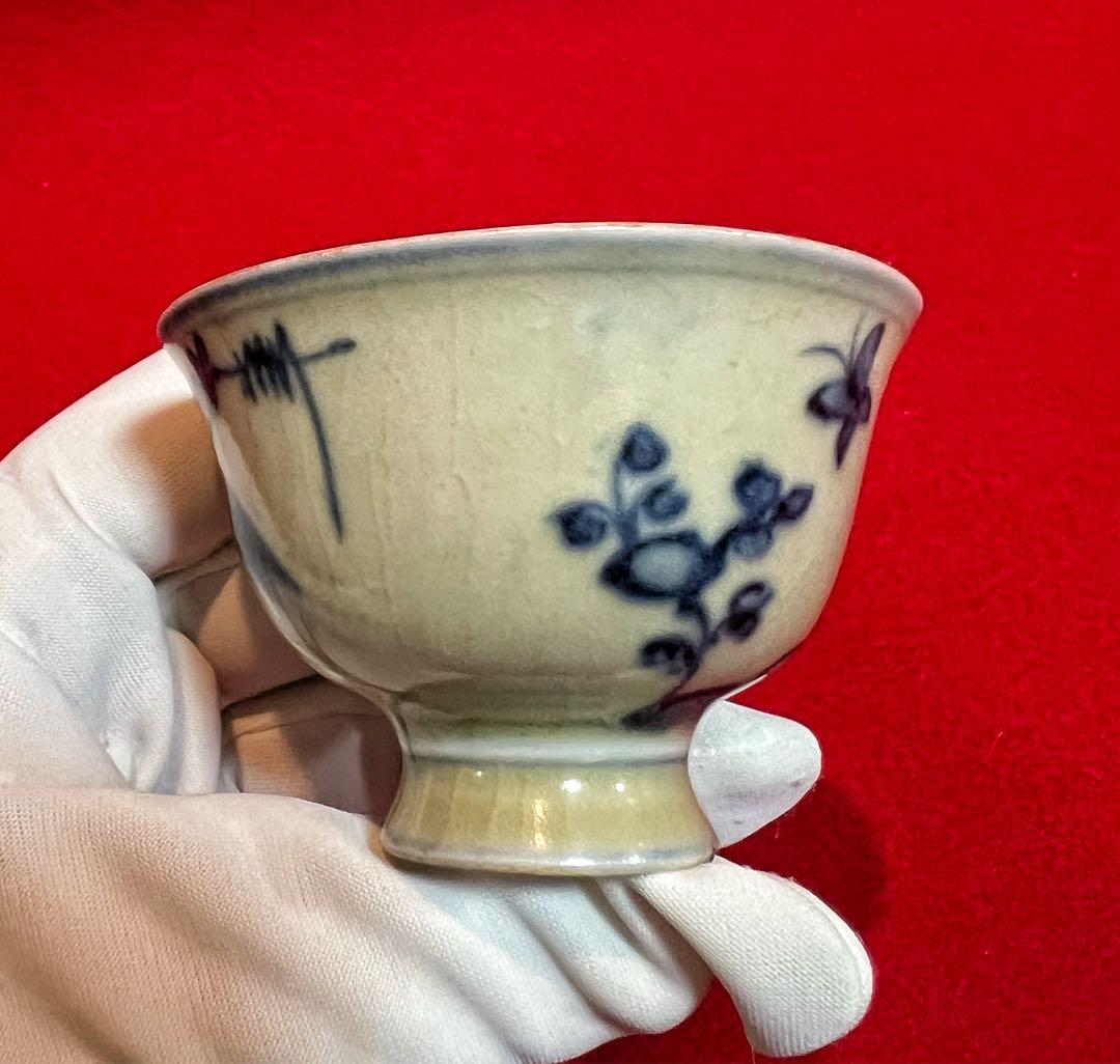 中国美術 古玩 成化年製 青花 花鳥蝶々紋樣 茶器 茶道具 古道具