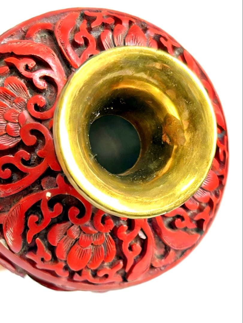 堆朱　中国美術　花瓶　文化大革命　骨董品　民俗　労働者　銅　時代物　民家蔵出し