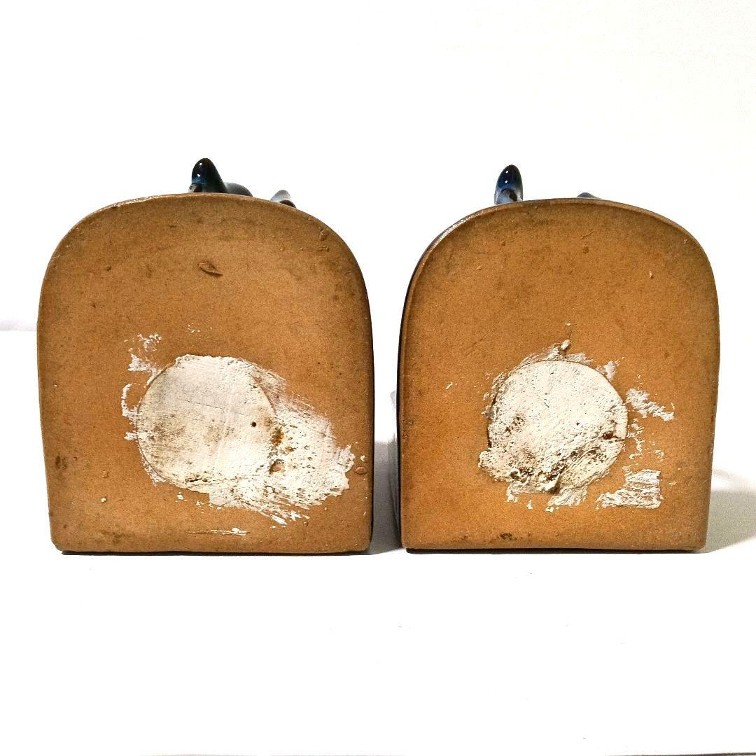 ドッグ ブックエンド オブジェ 陶磁器 青色 藍色 レトロ ヴィンテージ 犬