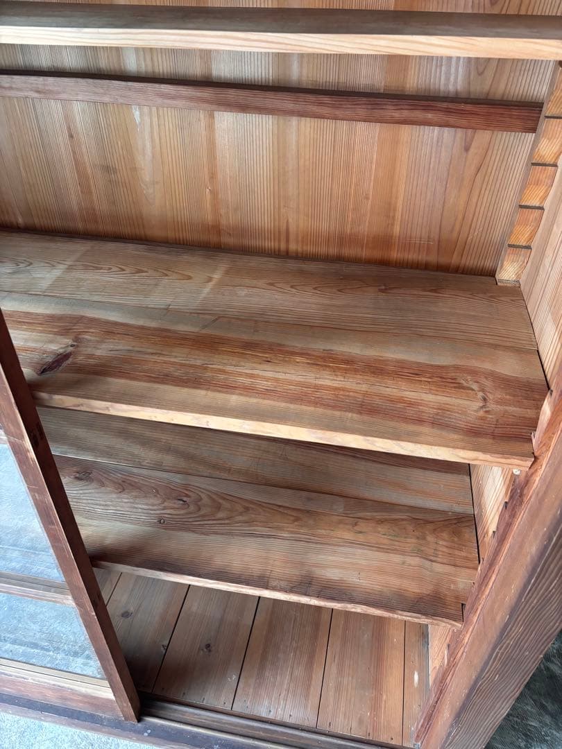古い水屋　食器棚　ガラス棚　本棚　ガラスケース ショーケース　什器　天然木 2