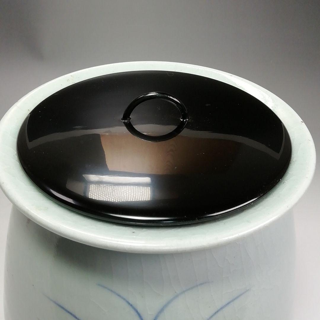 Ｓ３７３　水指　『廣州窯』『花草紋』『塗蓋』　共箱　茶道具