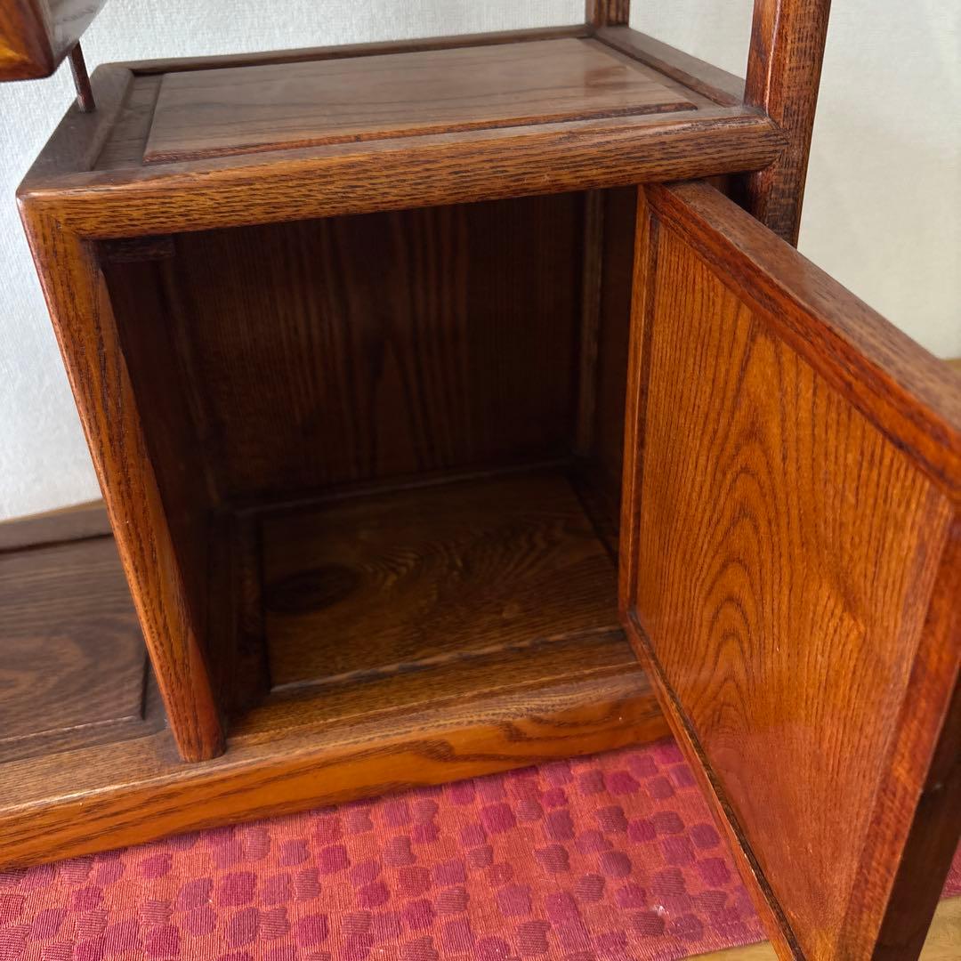 天然木　段違飾り棚　茶箪笥　ミニ