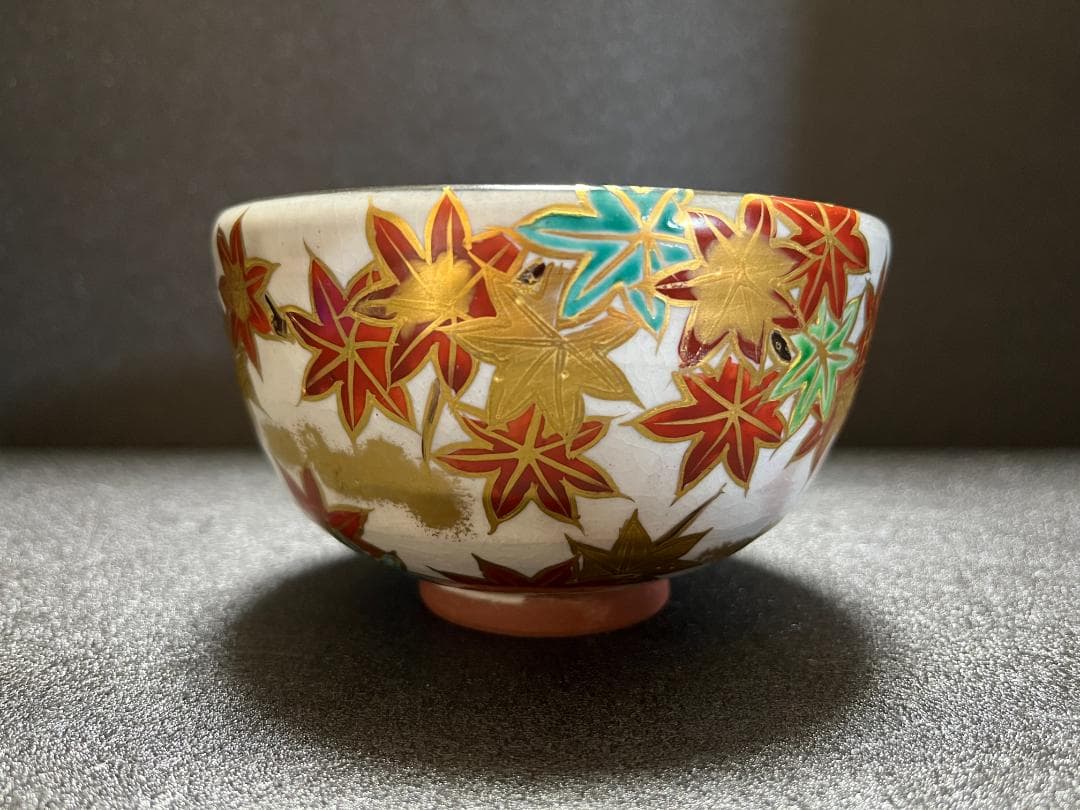 【未使用】宮川香せつ造 宮川香雪造 紅葉 金彩 抹茶碗 茶碗 共箱 共布 茶道具