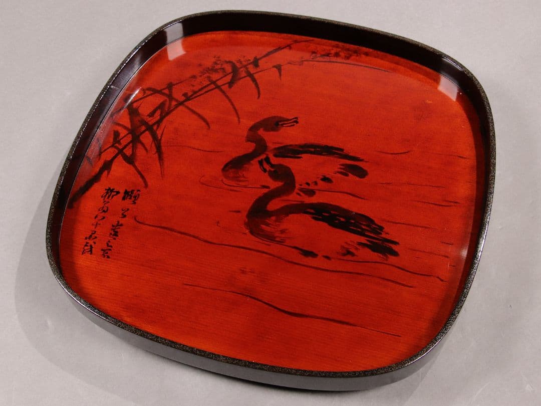 CG100 能登國輪島 布着本堅地 図替会席膳 五客 足付 木製漆器 雨宮桂月