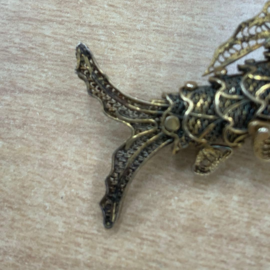 アンティーク　ビンテージ　フィリグリー　ネックレストップ　シルバー刻印　魚