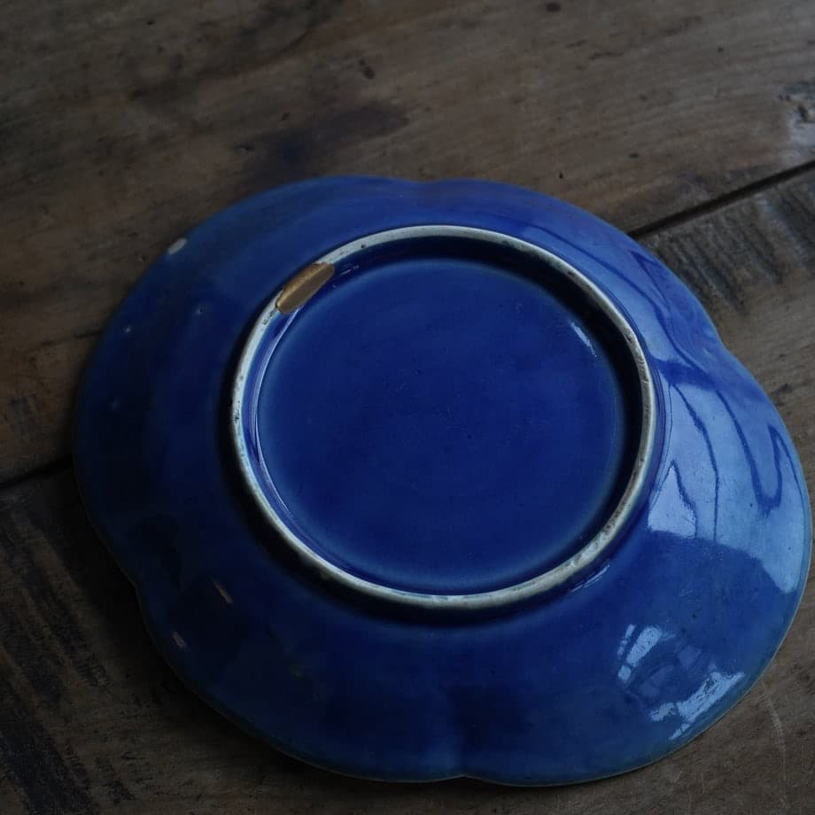 古伊万里瑠璃釉皿 本金継ぎ / 江戸時代後期