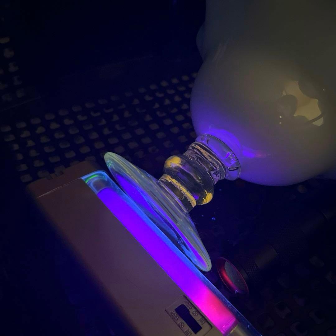 骨董　時代　２色バイカラーフリル 乳白色ガラス　水色　脚付コンポート　菓子器