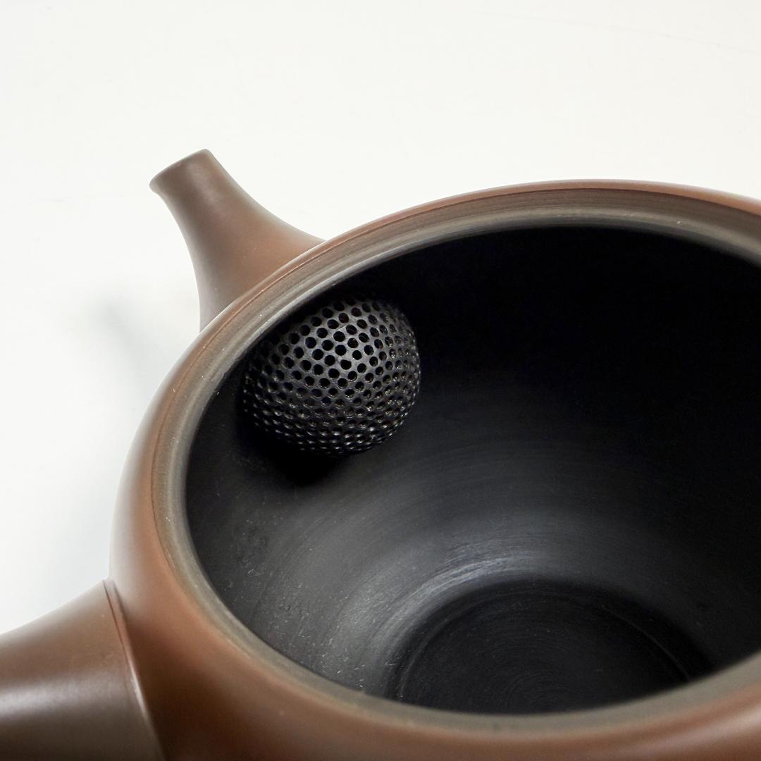 美品 常滑焼 山田宝生 急須 イチョウ紅葉菊彫 横手急須