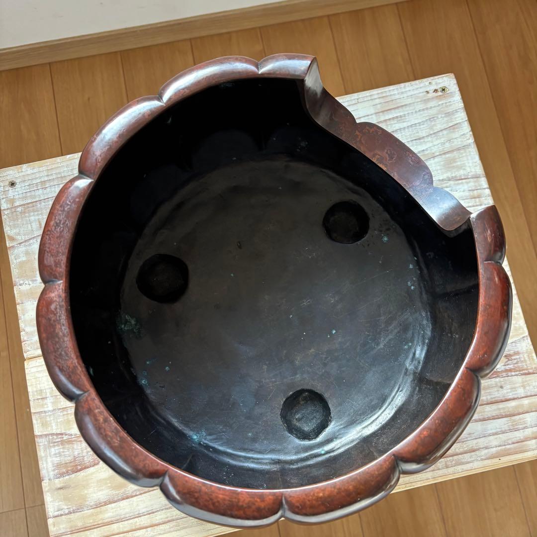 斑紫銅製 阿古陀形三足風櫨 瓶掛 面取風炉 天下一瑞彫人 茶道 茶道具 古道具