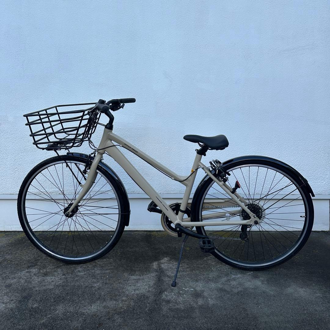 【バキ】美品 あさひ オフィスプレスN 前カゴ付 クロスバイク ベージュ