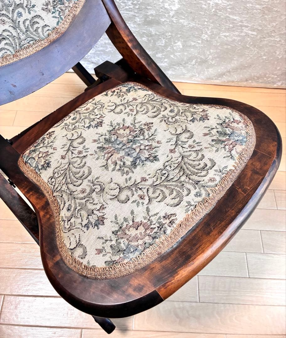 アンティーク ゴブラン織 ロッキングチェア ロココ調 折り畳み椅子 【送料込】