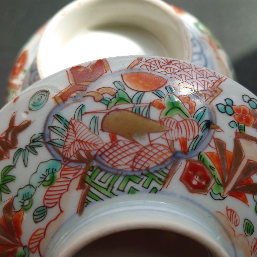 古伊万里　古九谷　江戸時代　鷺絵　煮物碗　蓋付き碗　飯碗　染錦　錦彩　手描　色絵
