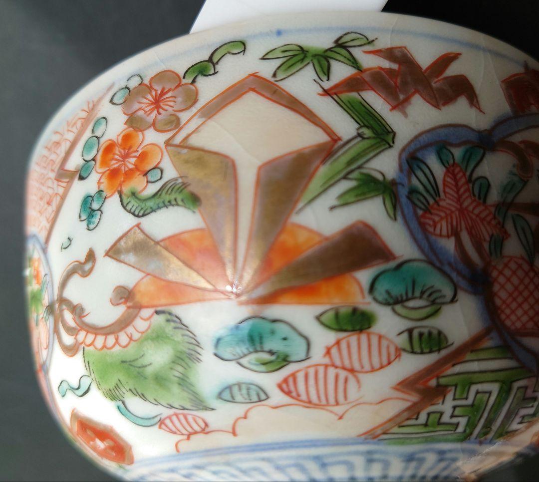 古伊万里　古九谷　江戸時代　鷺絵　煮物碗　蓋付き碗　飯碗　染錦　錦彩　手描　色絵