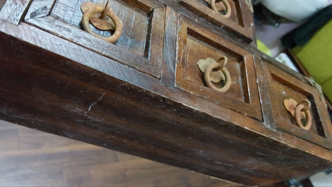 レア物✩昭和レトロ木製小型引き6段階段型 アンティーク小物入れ ヴィンテージ