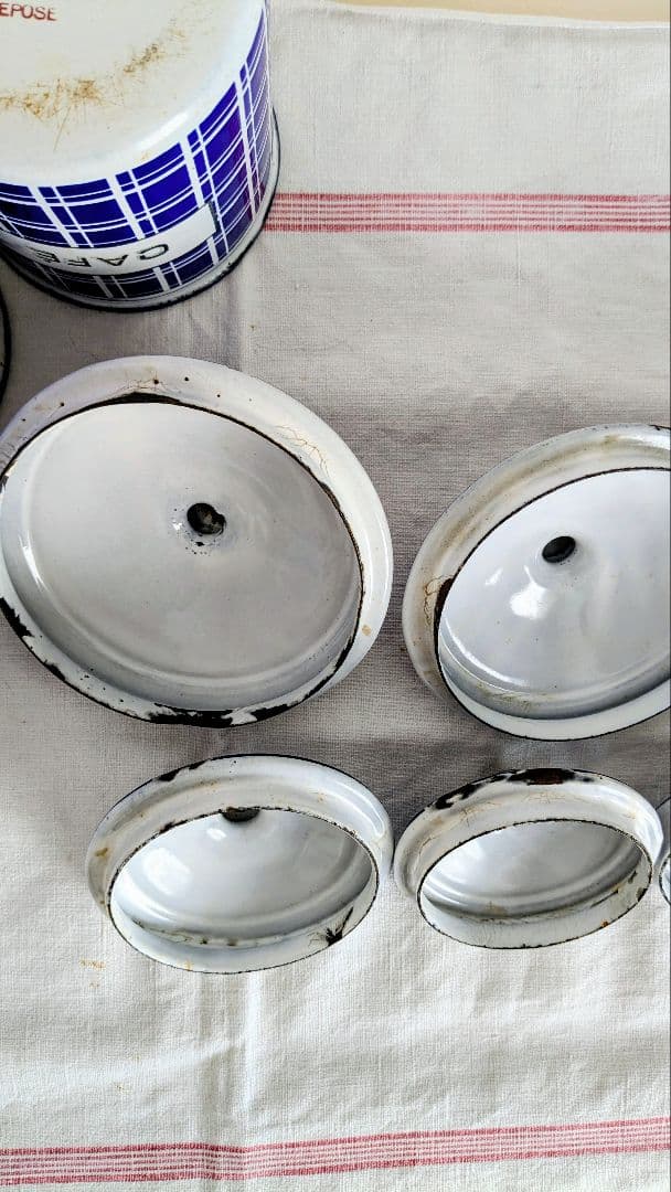 フランス BB社 ホーロー キャニスター フルセット青と白のチェック柄