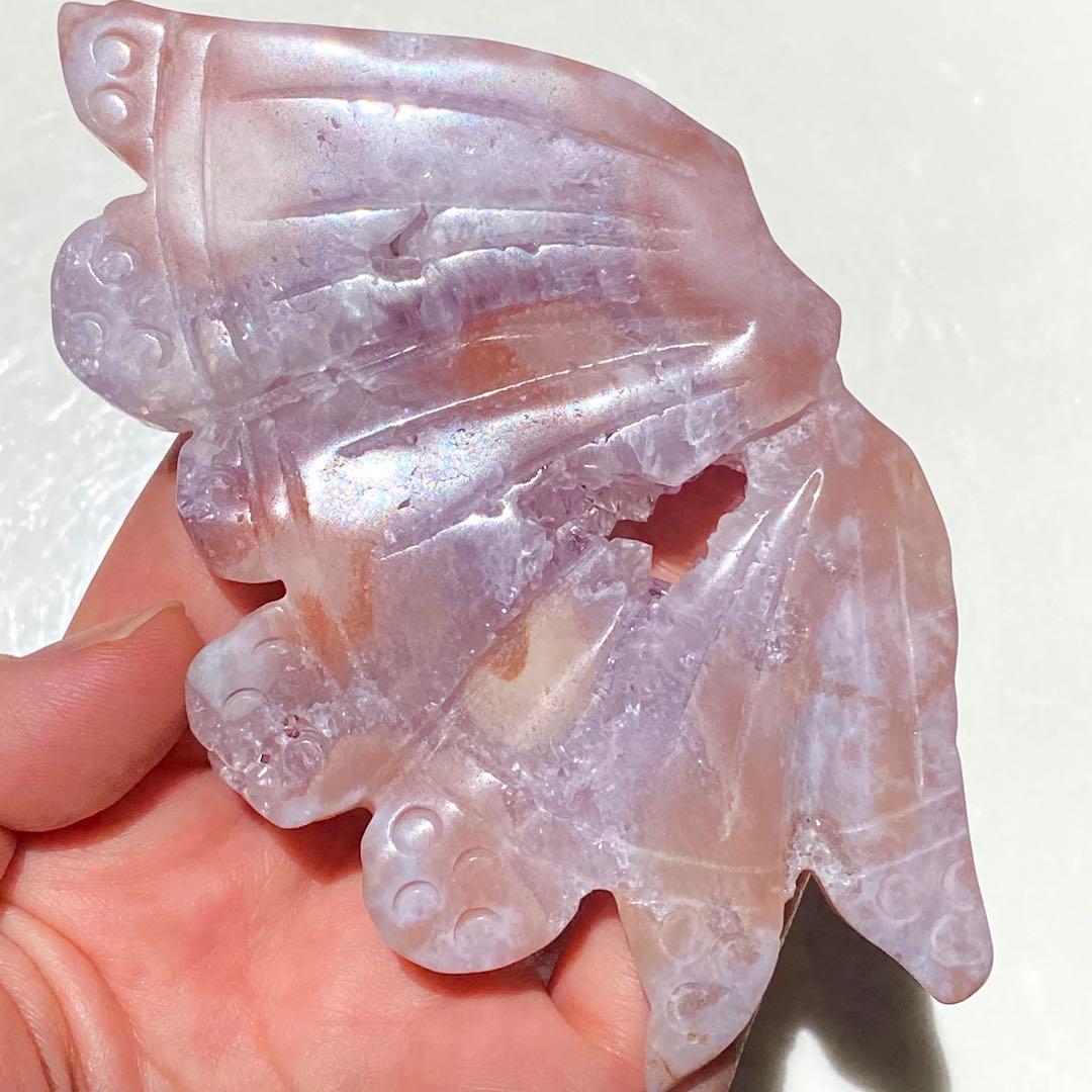 ★★破格大特価【 ピンクアメジスト 蝶々 バタフライ スタンド 彫り物 】