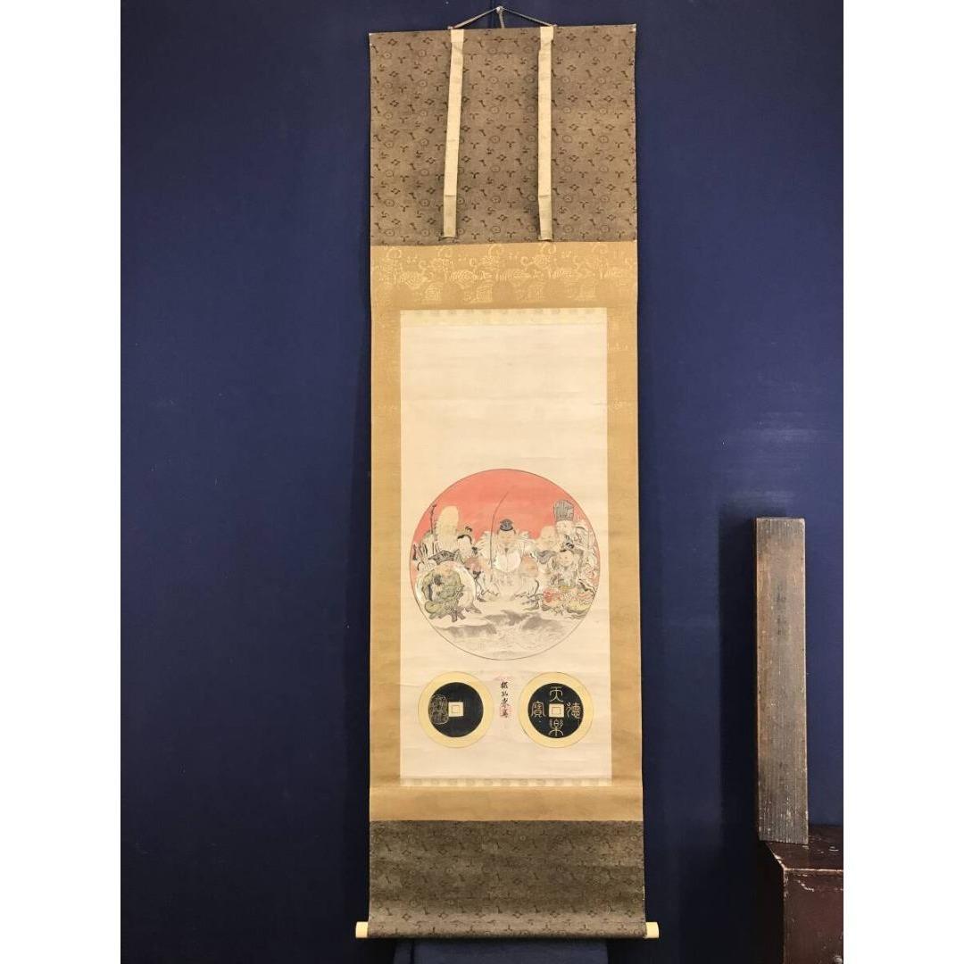 真作/狩野探幽/七福神図/祝掛軸/正月掛軸/人物図/掛軸☆宝船☆AK-614