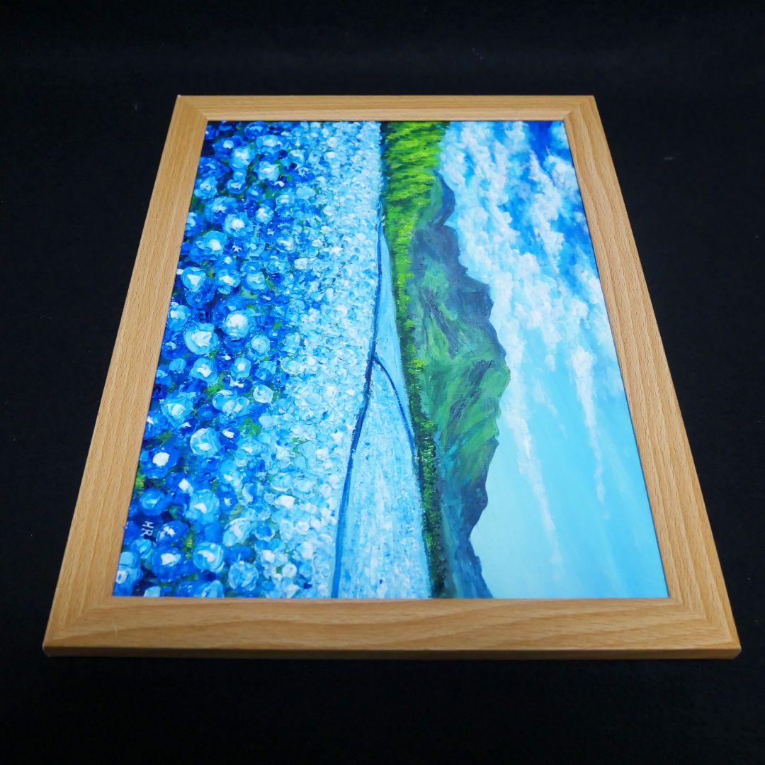 油絵 油彩 油彩画 絵 絵画【くじゅう花公園のネモフィラ畑】