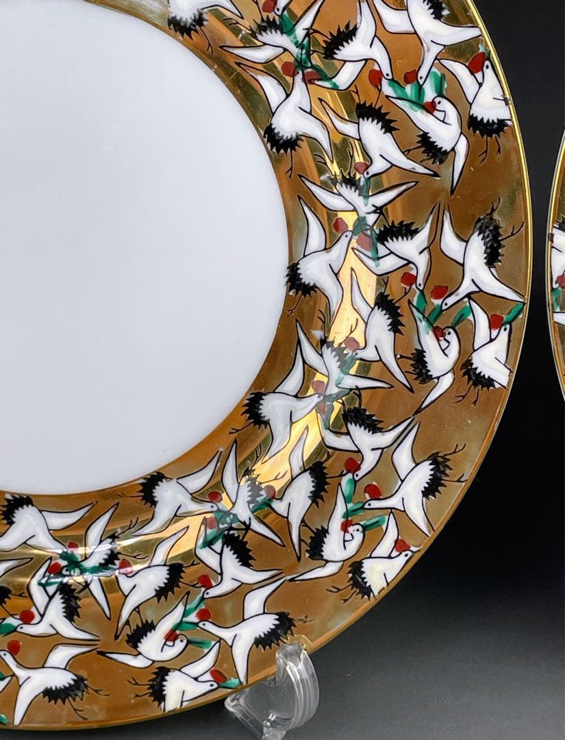 【希少】九谷焼 1000クレーン 鶴 カップ ソーサー 2プレート セット