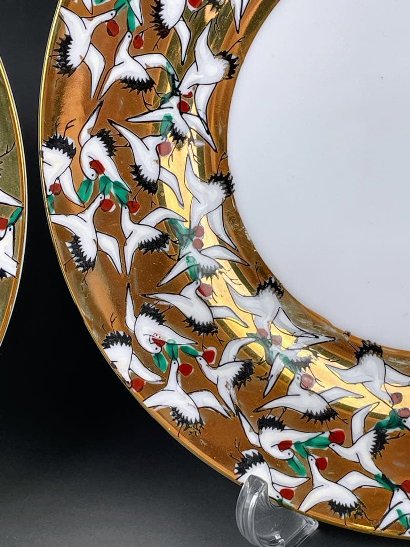 【希少】九谷焼 1000クレーン 鶴 カップ ソーサー 2プレート セット