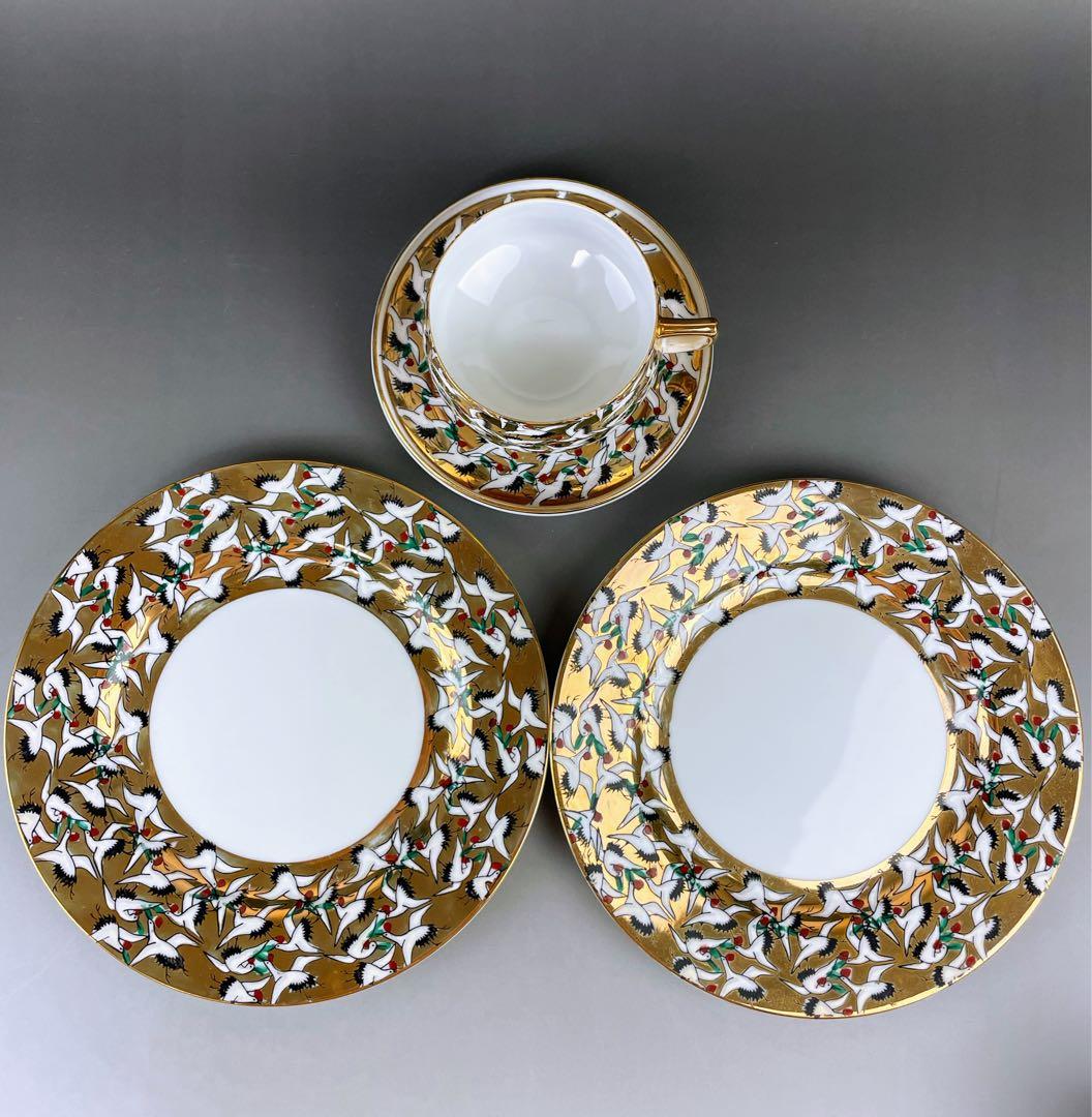 【希少】九谷焼 1000クレーン 鶴 カップ ソーサー 2プレート セット