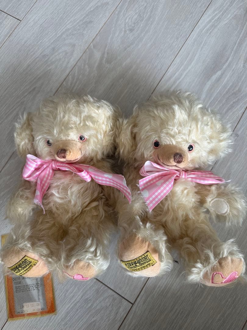 メリーソート写真チーキー2体セット　ピンクリボン　テディベア　ヴィンテージ双子