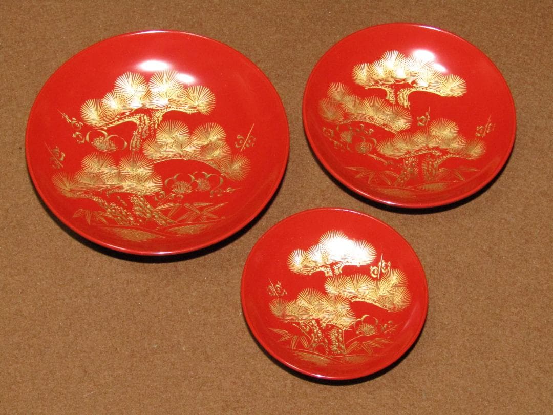 【輪島塗　松竹梅鶴亀　沈金蒔絵　屠蘇器揃】美品　正月道具