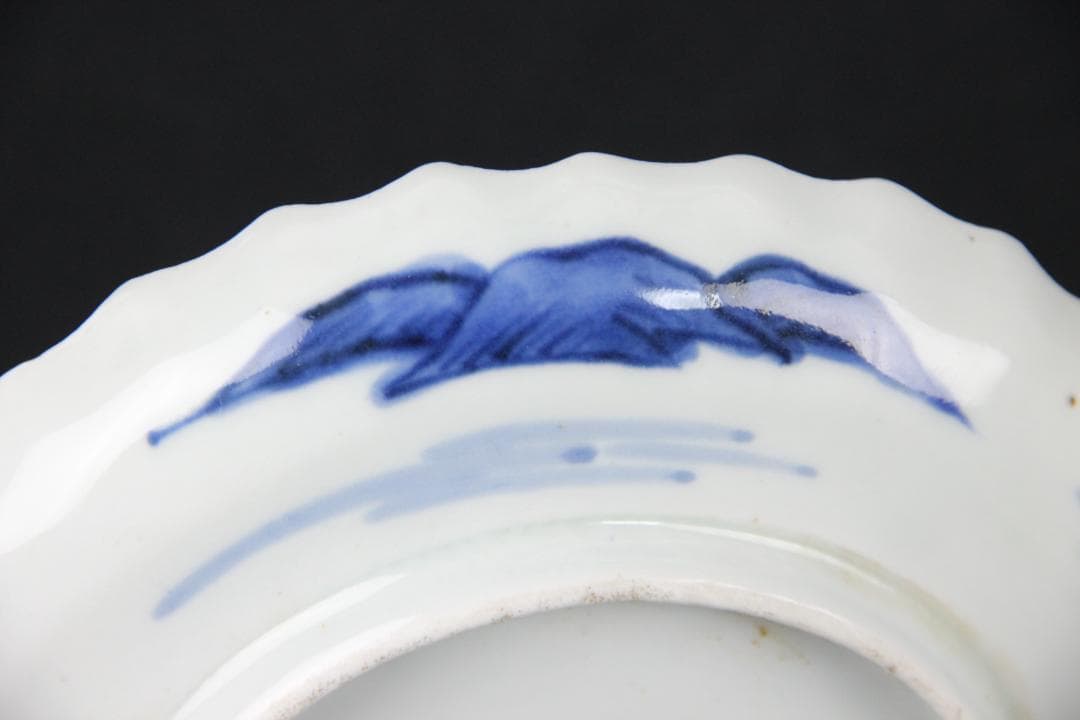 古伊万里 染付 山水図 五枚組 小皿 菓子皿 風景絵 江戸～明治期 Eo21-5