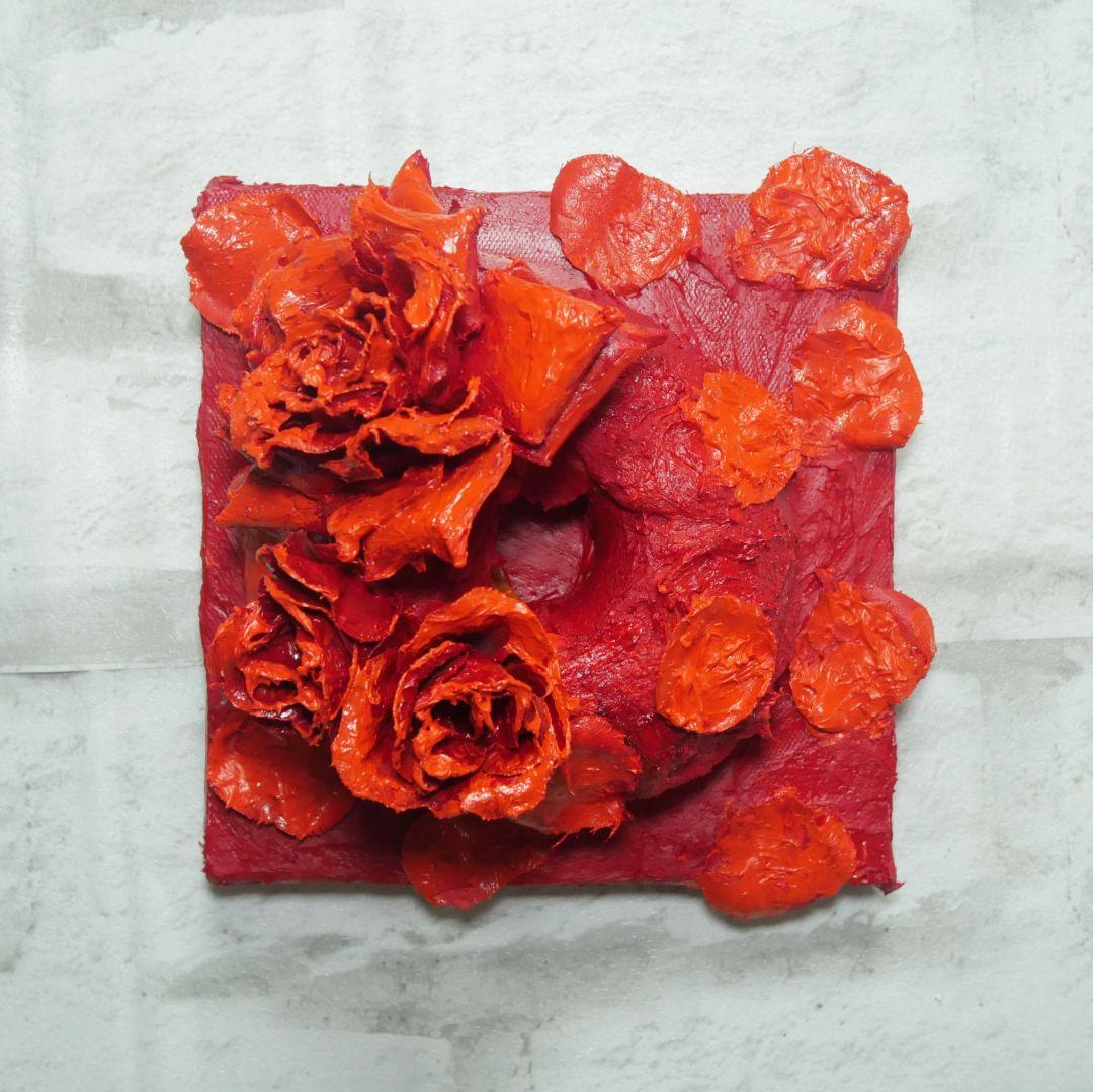 油絵 油彩 絵画 立体アート【薔薇のドーナツ】