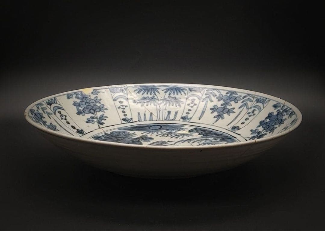 中國美術 古玩 鳳紋様 青花大皿 飾り皿　染付大皿 直徑36.5cm