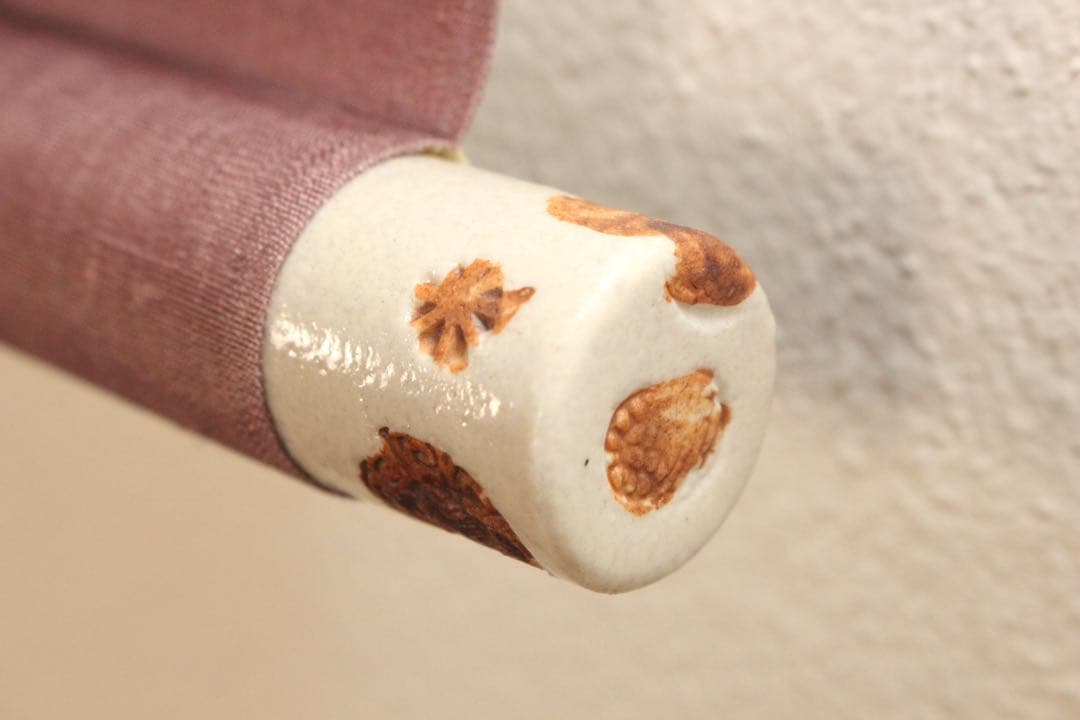 No5265 掛軸　酒井抱一　稲穂図　扇面　紙本着色　陶器軸先　合箱　送料無料